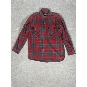 Moose Creek Mens Red Gray Plaid Flannel Button Down Shirt Cotton Size Medium